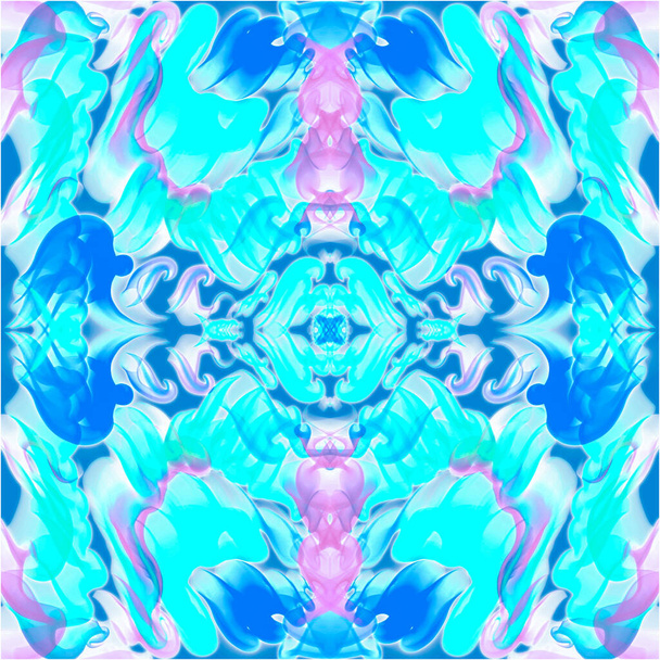 Blue abstract ornamental element, symmetrical pattern, psychedelic style, hand-drawn on a graphics tablet, for creating patterns, decor, packaging, printed products, banners and flyers, textiles - Fotoğraf, Görsel