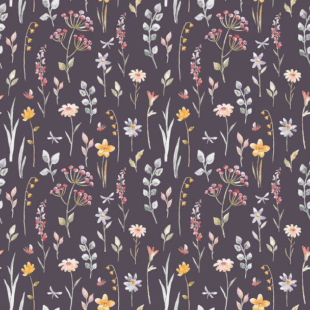 Beautiful seamless floral pattern with watercolor gentle spring flowers. Stock illustration. - Foto, Imagem
