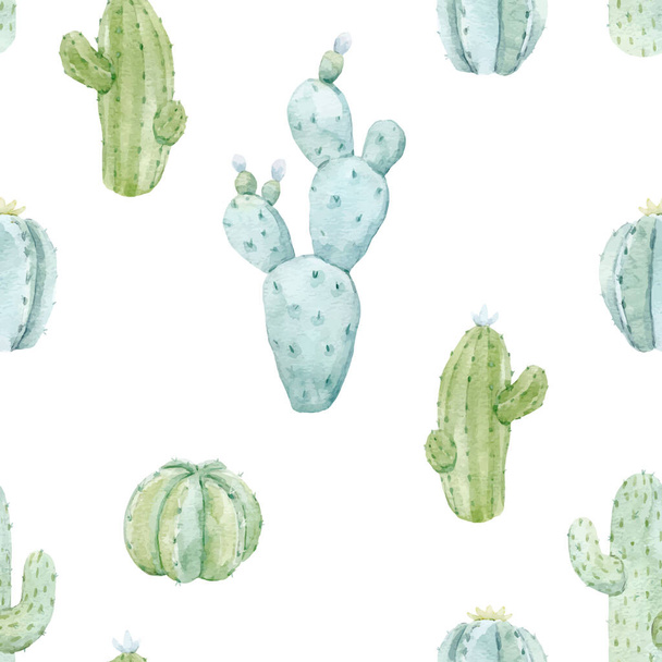 Beautiful vector seamless pattern with hand drawn watercolor cactus. Stock illustration. - Vector, Imagen