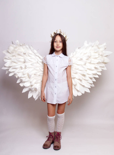 Pretty young lady with angel wings.Isolated studio shot - Photo, image