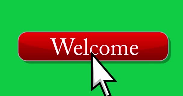 Cursor clicks on Welcome button. Pointer arrow cursor clicking. Animated icon on green screen chroma key background. - Footage, Video