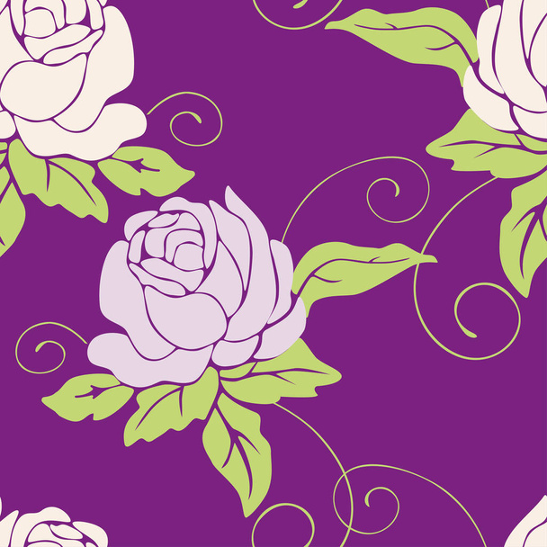 Seamless pattern of silhouettes decorative abstract vintage roses with leaves and tendrils - Vektori, kuva