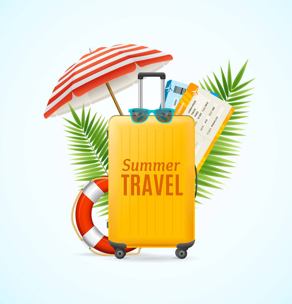 Realistic Detailed 3d Elements Summer Travel Concept. Vector - Vektör, Görsel