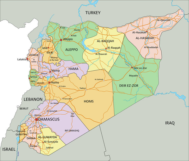 Syrien - Hochdetaillierte, editierbare politische Landkarte mit Beschriftung. - Vektor, Bild