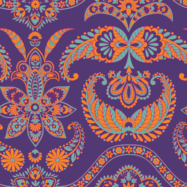 Paisley vector seamless pattern. Fantastic flower, leaves. Textile bohemian print. Batik painting. Vintage - Vecteur, image