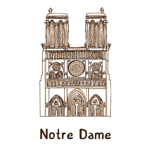  Notre de Paris hand drawn vector illustration. Paris landmark - Vector, Image
