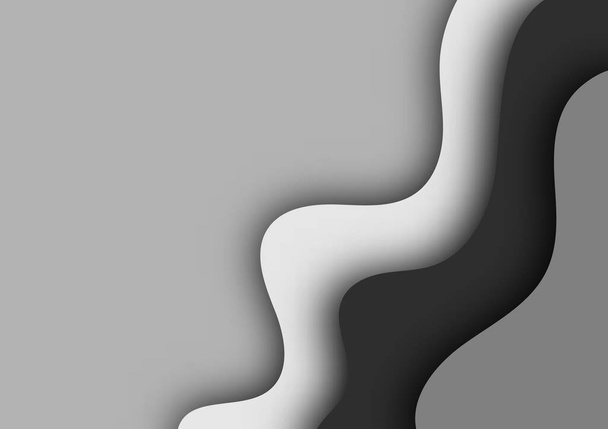 Monotone 3D Papercut abstrakten Hintergrund Vektor. Organische Kurvengrafik mit schwarzer, weißer und grauer Farbe. Schnitzkunst, Wellenform, moderne geometrische Muster für Deckel und Hintergrund.  - Vektor, Bild