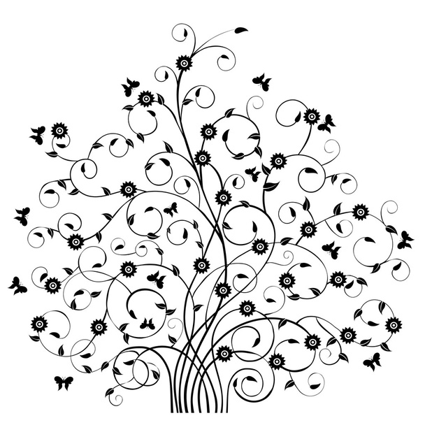Floral Pattern Tree and Butterflies-vector - Vektör, Görsel