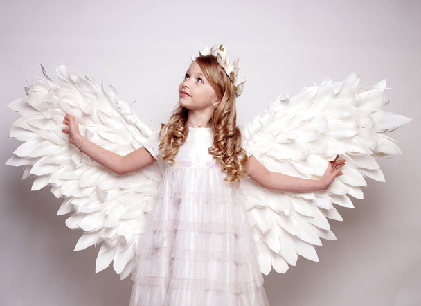 Pretty young lady with angel wings.Isolated studio shot - Foto, Bild