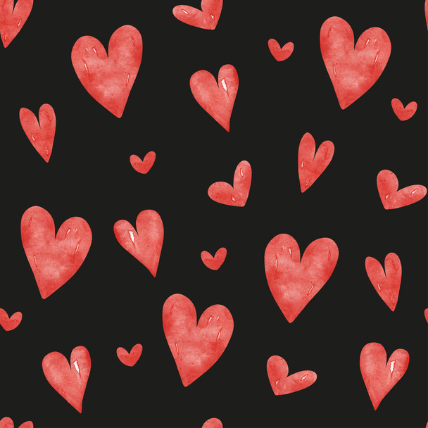 Seamless pattern with red watercolor hearts - Photo, Image