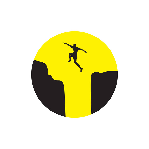 silueta hombre joven salto colina roca logo diseño, vector gráfico símbolo icono ilustración idea creativa - Vector, Imagen