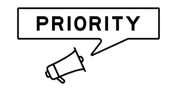 Icono de megáfono con burbuja de voz en la palabra prioridad sobre fondo blanco - Vector, Imagen