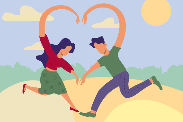 Dia dos Namorados cartão de saudação com casal dançando no fundo da paisagem1 - Foto, Imagem