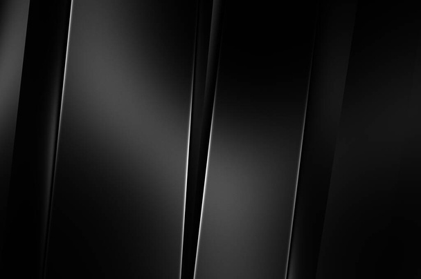 3d style black background with geometric layers. Abstract  dark futuristic wallpaper. Elegant glossy stripes backdrop. Geometrical template design for poster, brochure, presentation, website. - Photo, Image