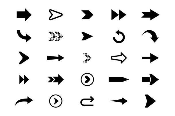 Arrows are a large black set of icons. Arrow icon. Collection of vector arrows. Arrow. The cursor. Modern simple arrows. Vector illustration - Wektor, obraz