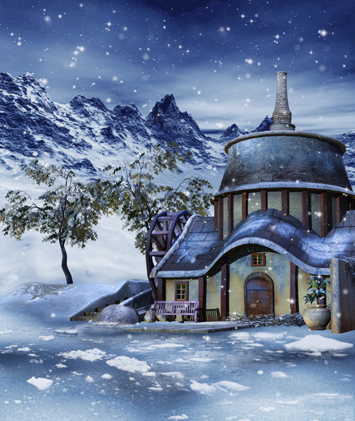 Colorida casa en invierno
 - Foto, imagen