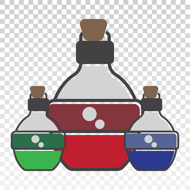Flaches Vektor-Symbol für die drei magischen Mana-Trank-Flaschen für Apps oder Webseiten - Vektor, Bild