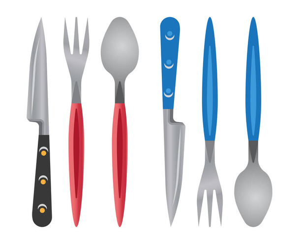 台所用品、ナイフ、アプリやウェブサイトのフォークやスプーンのフラットベクトルアイコン - ベクター画像