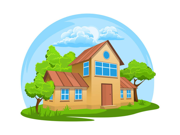 Summer landscape. House surrounded by trees - Vector, afbeelding