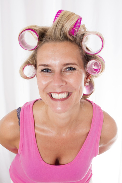 woman with curlers - Photo, Image