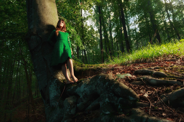 Portrait of romantic woman at fairy forest - Foto, imagen
