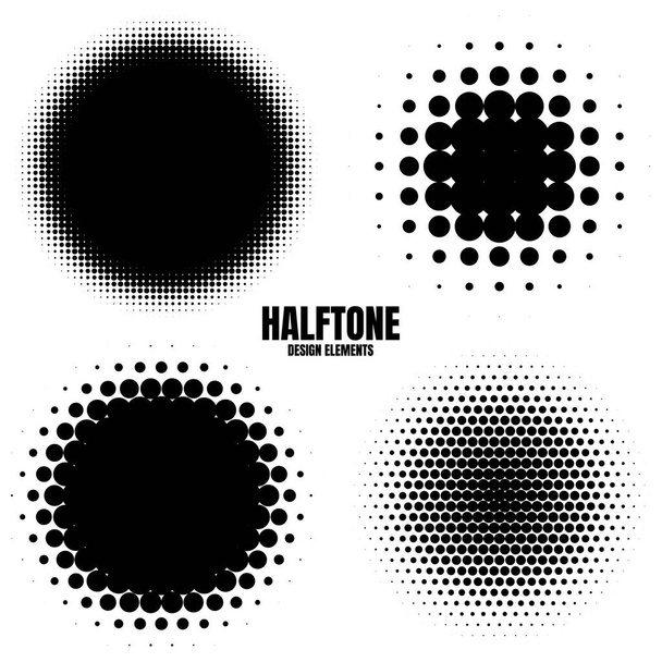 Circle halftone design elements with black dots isolated on white background. Comic dotted pattern.Vector illustration. - Vector, Image