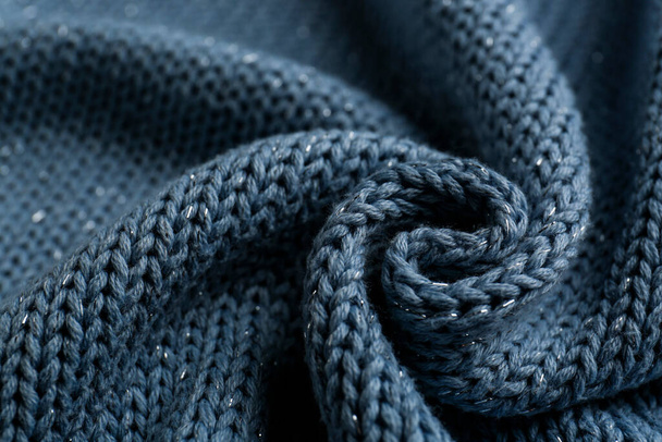 Beautiful pale blue knitted fabric as background, closeup - Photo, Image