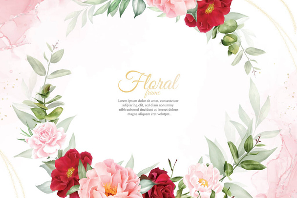 Romantic Watercolor Arrangement Flower Background Design with Maroon Floral and Leaves - Vector, Image
