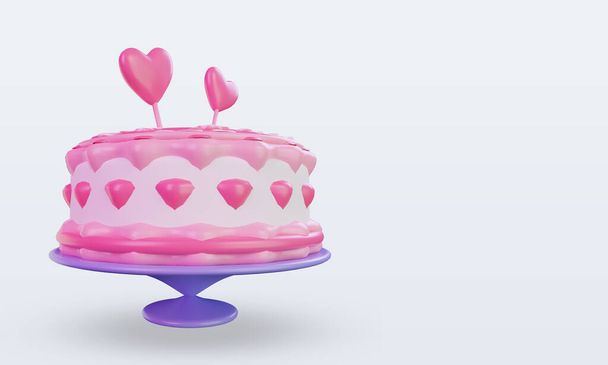 3d Saint Valentin icône gâteau rendu vue à gauche - Photo, image