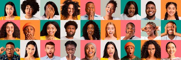 Set van verschillende multi-etnische mensen die verschillende emoties uitdrukken - Foto, afbeelding