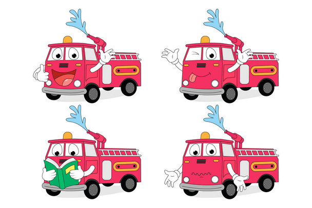 bonito caminhão de bombeiros desenho animado ilustração - Vetor, Imagem