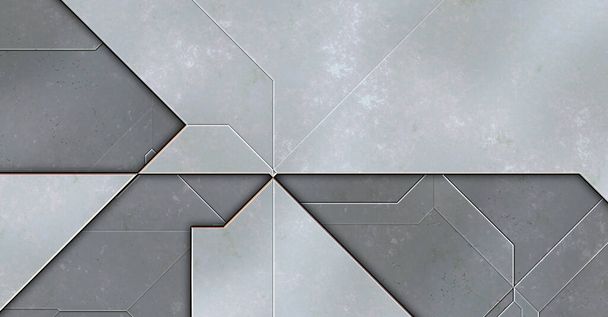 Geschichtete Platten. Futuristische abstrakte Tapeten. Geometrische technologische reflektierende Hintergrund.3D metallische Textur. Oberfläche eines Raumschiffs. - Foto, Bild