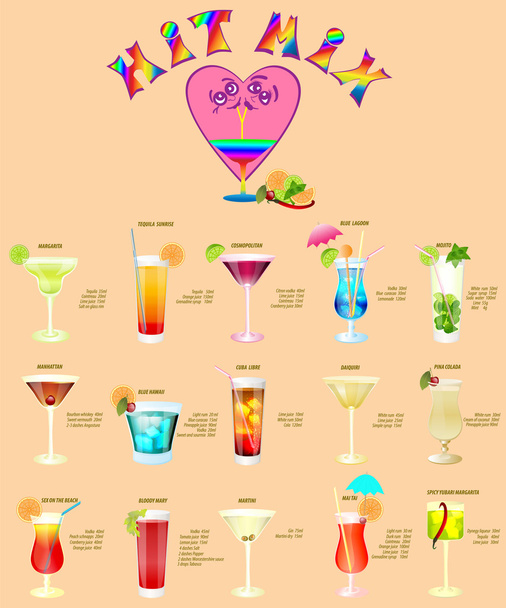menu cocktail, che consiste di bevande popolari
. - Vettoriali, immagini