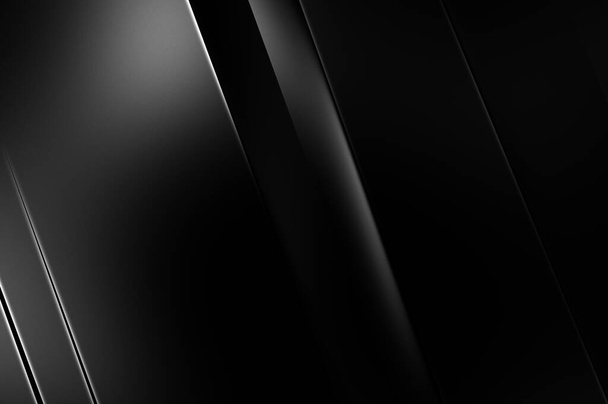 3d style black background with geometric layers. Abstract  dark futuristic wallpaper. Elegant glossy stripes backdrop. Geometrical template design for poster, brochure, presentation, website. - Photo, Image