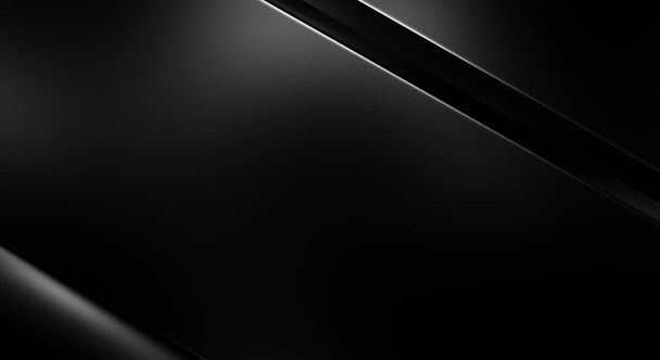 3d style black background with geometric layers. Abstract  dark futuristic wallpaper. Elegant glossy stripes backdrop. Geometrical template design for poster, brochure, presentation, website. - Foto, Imagen