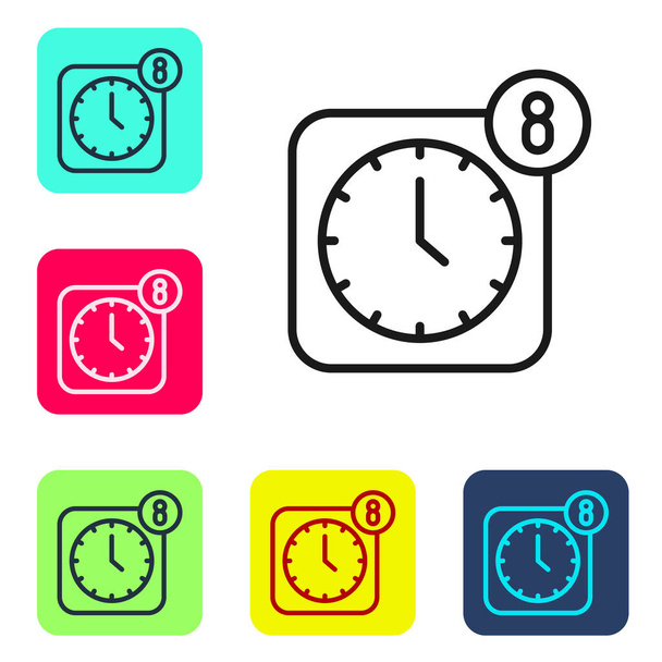Black line Alarm clock app smartphone interface icon isolated on white background. Set icons in color square buttons. Vector - Vektor, Bild