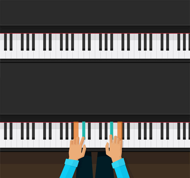 Piano key keyboard vector with player artist hands and chords for education school or closeup pianist musician arms playing on grand synthesizer banner white black color illustration flat cartoon top - ベクター画像