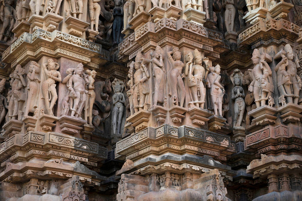 LAKSHMANA TEMPLE: Wall Sculptures.Western Group, Khajuraho, Madhya Pradesh, Intia - Valokuva, kuva