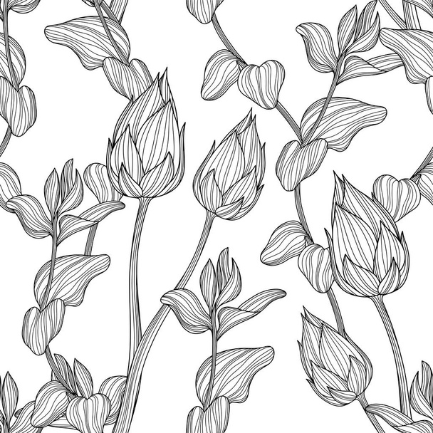 Pattern with flowers and leaves. Vector hand drawn - Vektori, kuva