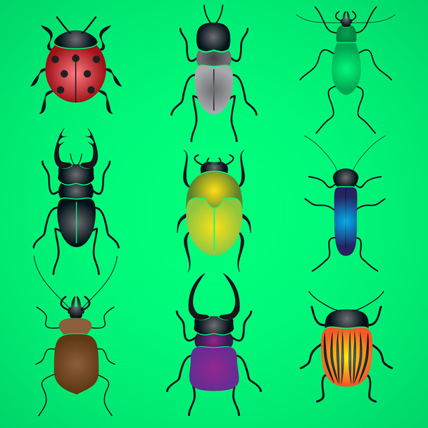 color bugs and beetles icons set eps10 - Vector, Image