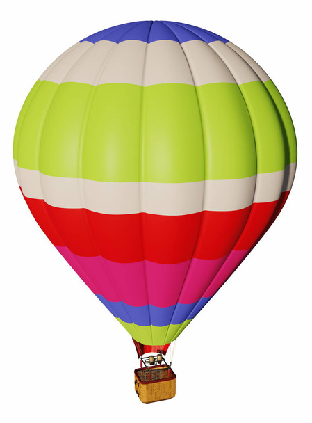 3D vykreslování, barva horkovzdušný balón, izolované bílé. Krásné detailní záběr pro dekoraci designu. Cestovní koncept. - Fotografie, Obrázek