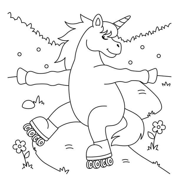 Página para colorear de patinaje sobre ruedas Unicornio para niños  - Vector, imagen