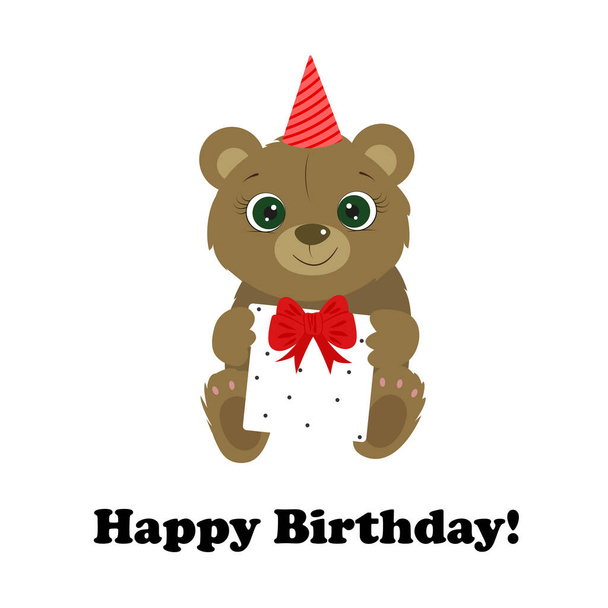 Happy Birthday greeting card with cute bear. Cute teddy bear. I Love you. Miss you. Vector illustration. - Διάνυσμα, εικόνα
