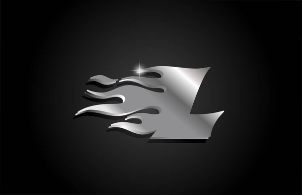 letra de alfabeto gris metal L logo icono de diseño. Plantilla creativa para negocios con estilo metálico y llamas - Vector, imagen