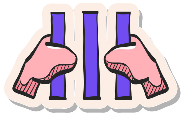 Hand drawn Jail icon in sticker style vector illustration - Vector, Image