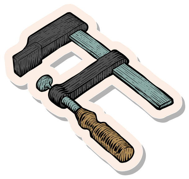 Hand drawn clamp icon woodworking tool in sticker style vector illustration - Vector, Image