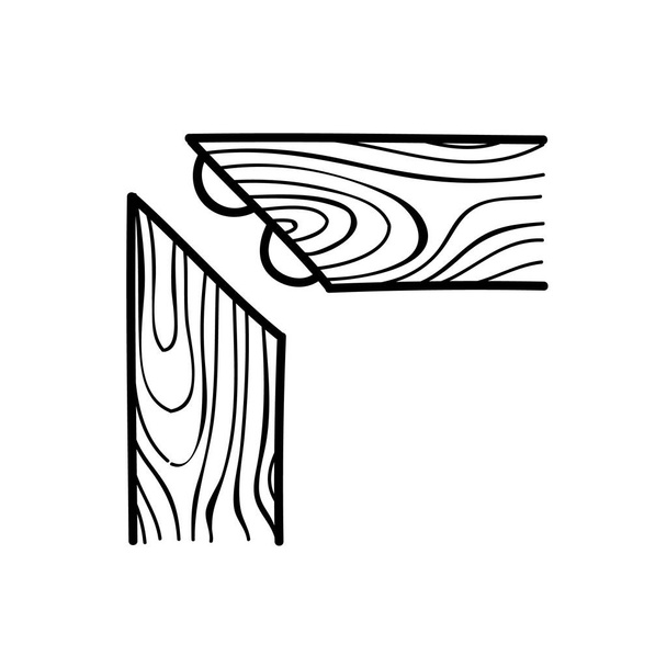 Corner wood joint using biscuit. Hand drawn vector illustration. Editable line stroke - Vector, Image