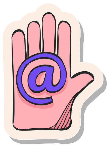 Hand getekend Hand met e-mail icoon in sticker stijl vector illustratie - Vector, afbeelding