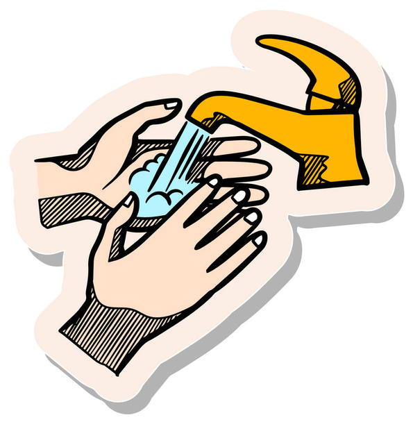 Ručně kreslené ruční mytí ve stylu nálepky vektorové ilustrace - Vektor, obrázek