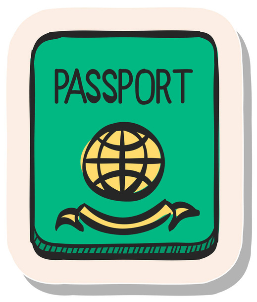Icône de passeport dessinée à la main dans l'illustration vectorielle de style autocollant - Vecteur, image